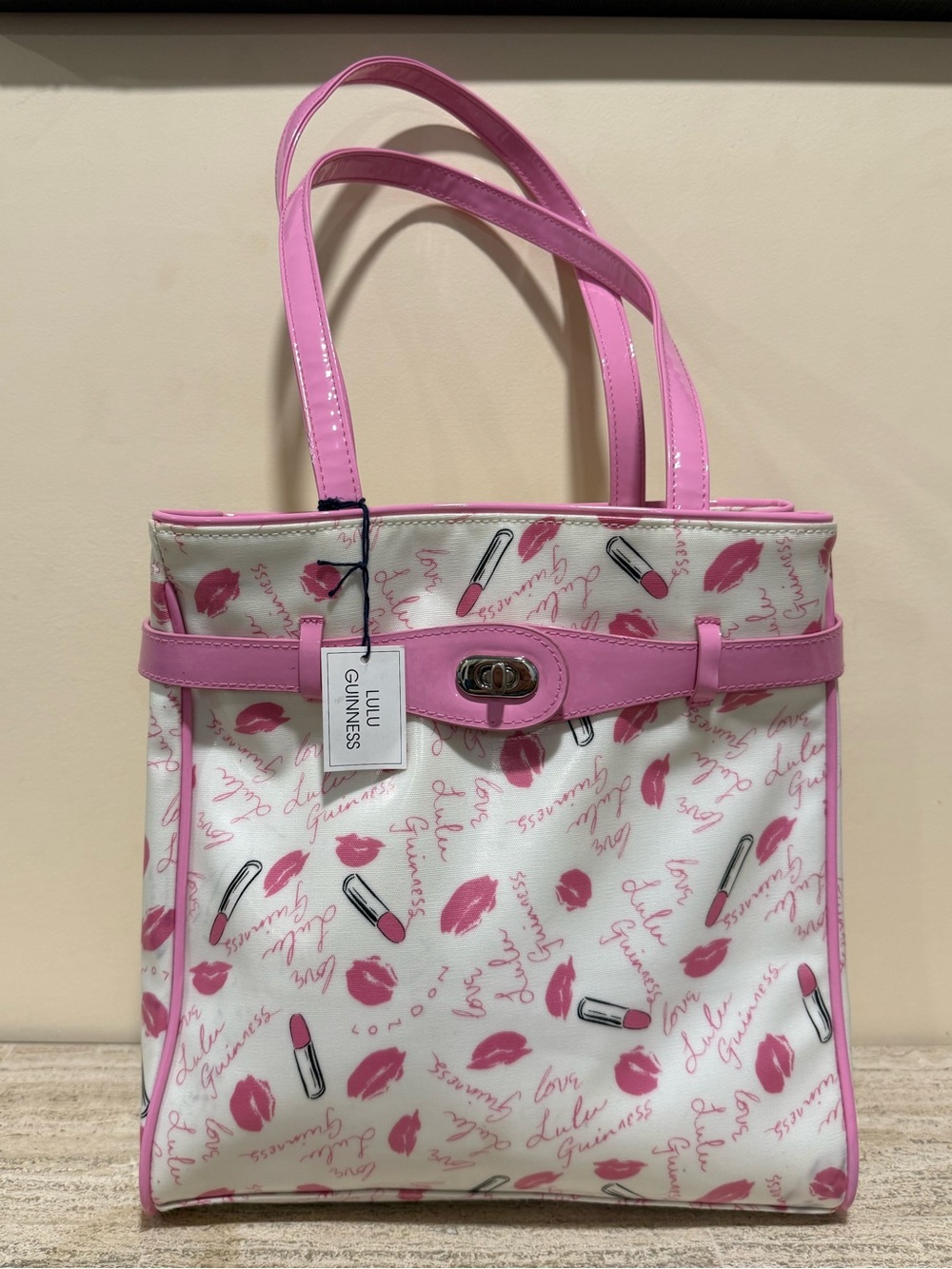 Lulu Guinness White & Pink Lip-Print Shoulder Bag